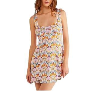 Free People Sasha Mini Dress Floral Sweetheart Neck Boho Women's Large NWT FLAW